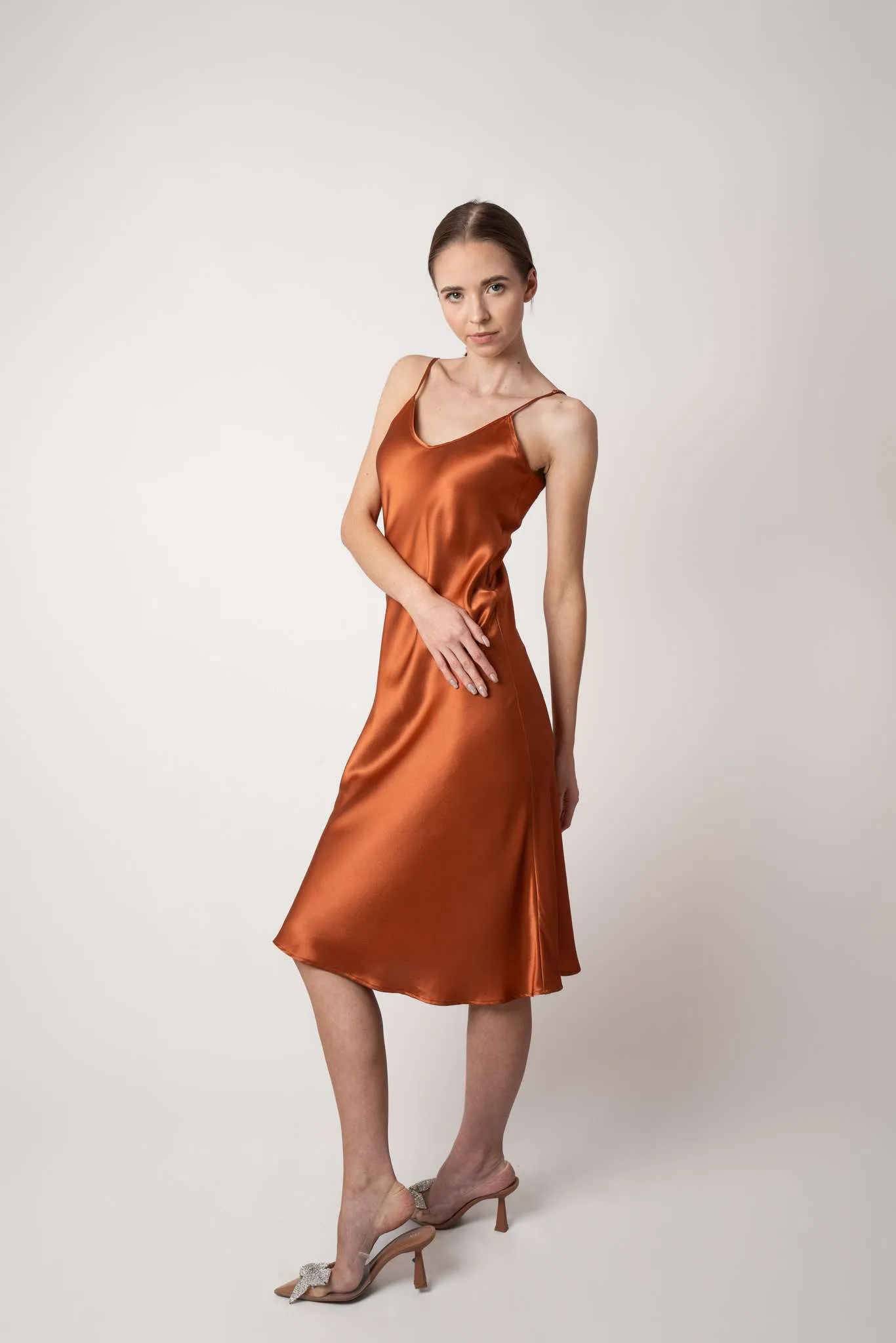 Tuscan Orange Silk Slip Dress