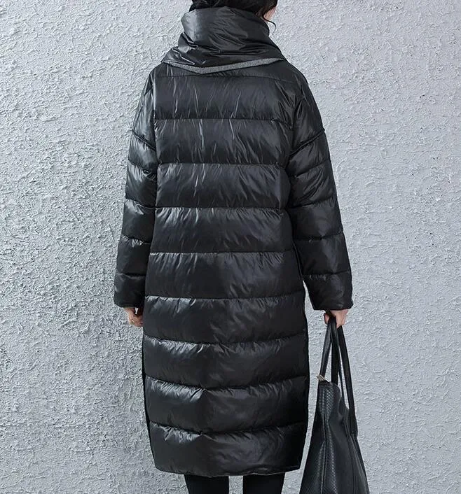 Two Side Wears Women Winter Loose Thick 90% Duck Down Jackets Warm Long Down Coat