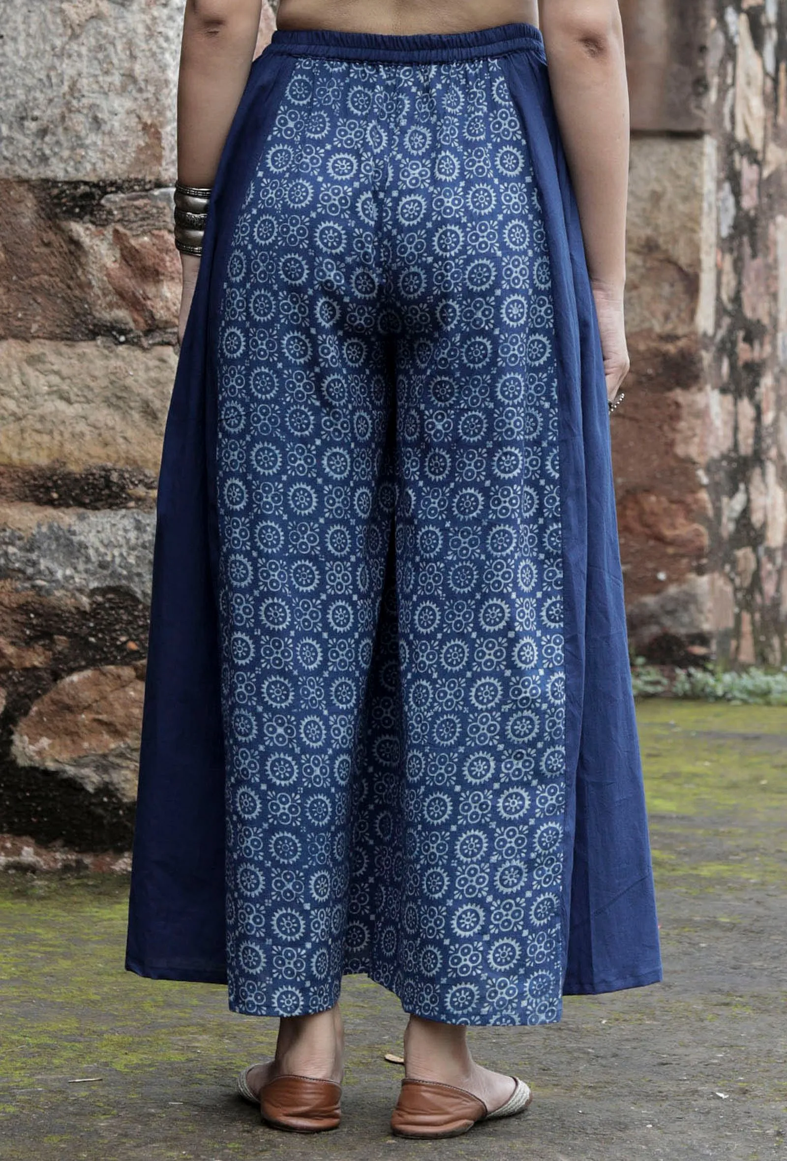 Udita Indigo Solid-Printed Palazzo Pants