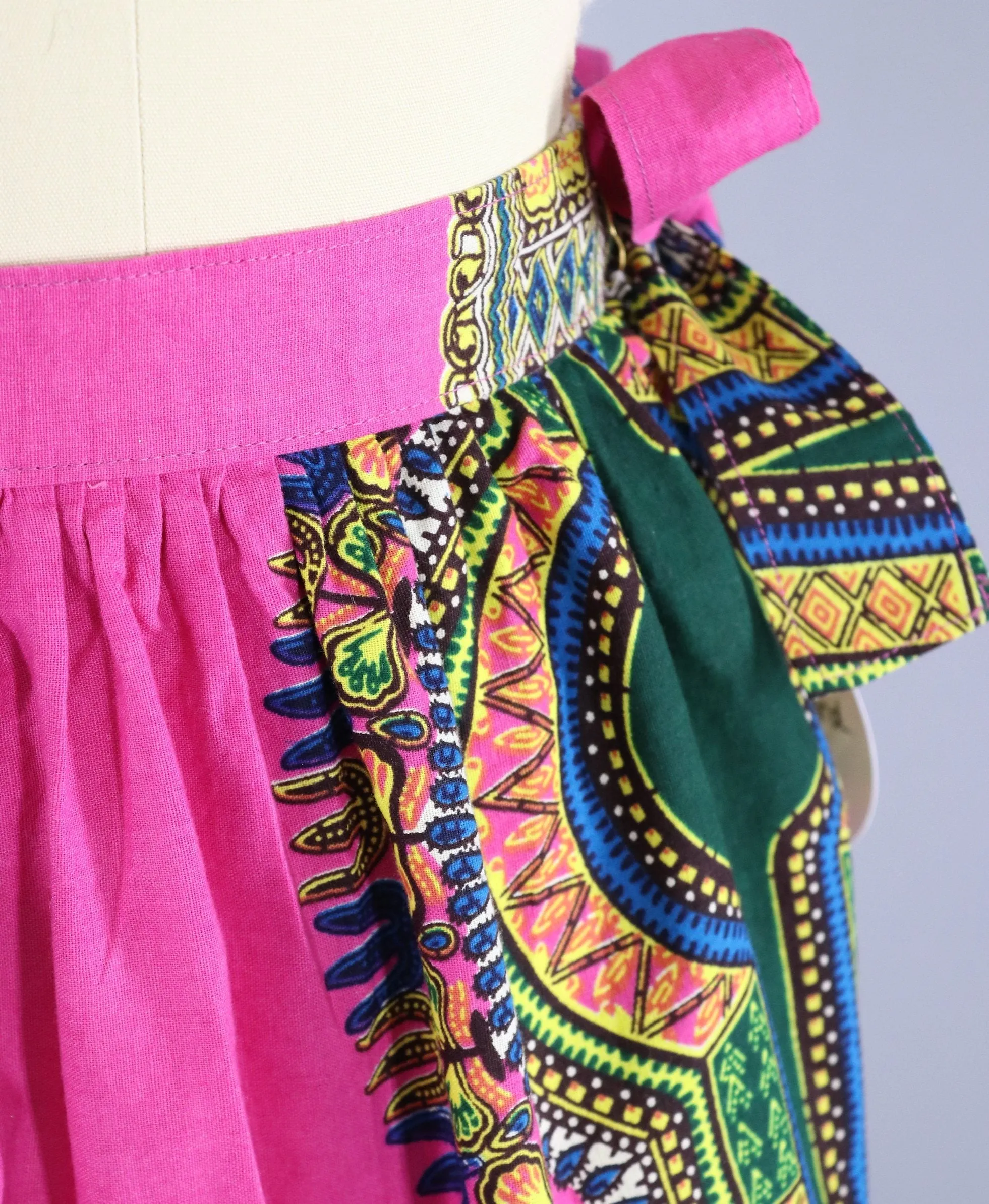 Vintage 1970s Pink Cotton Print Midi Skirt