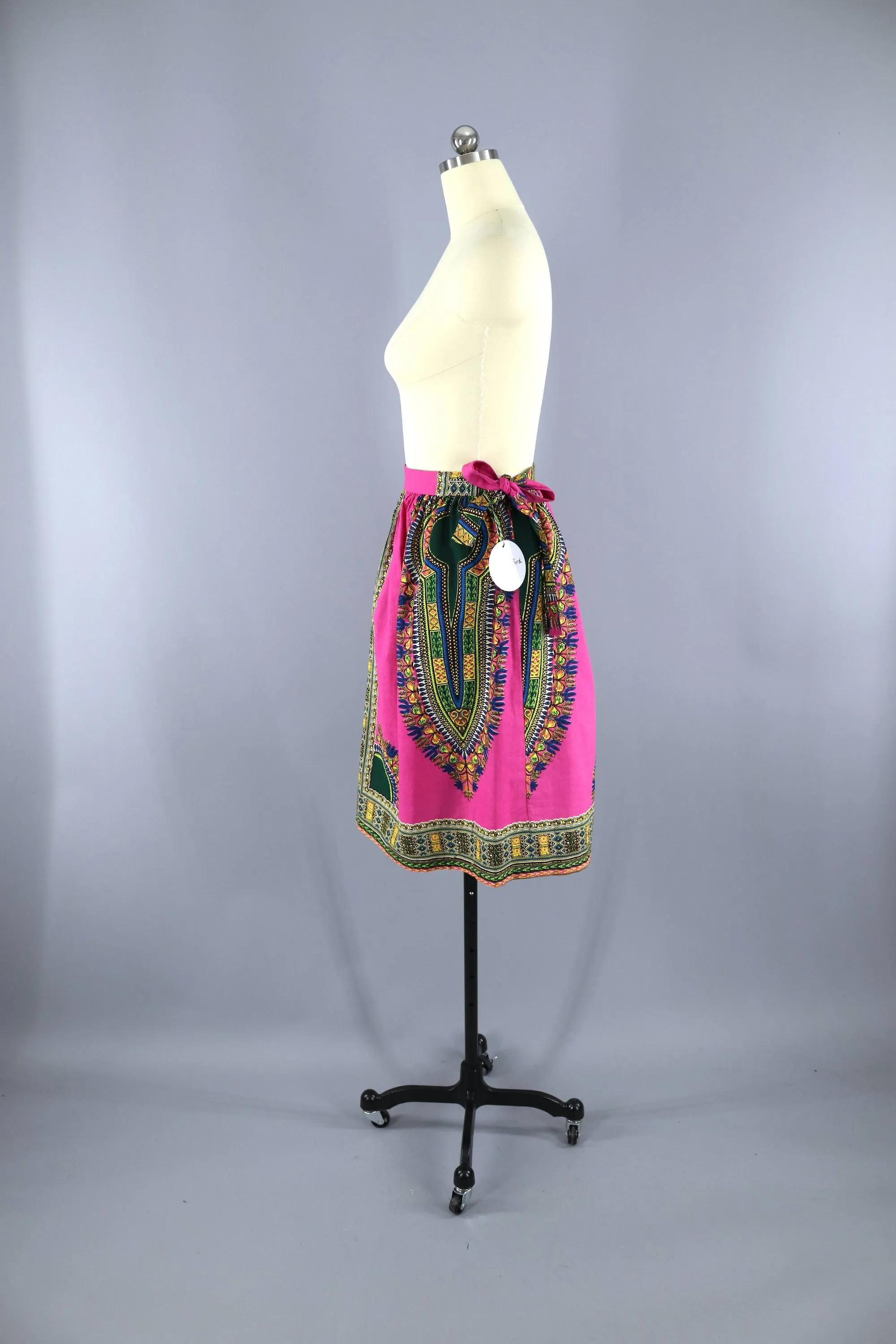 Vintage 1970s Pink Cotton Print Midi Skirt