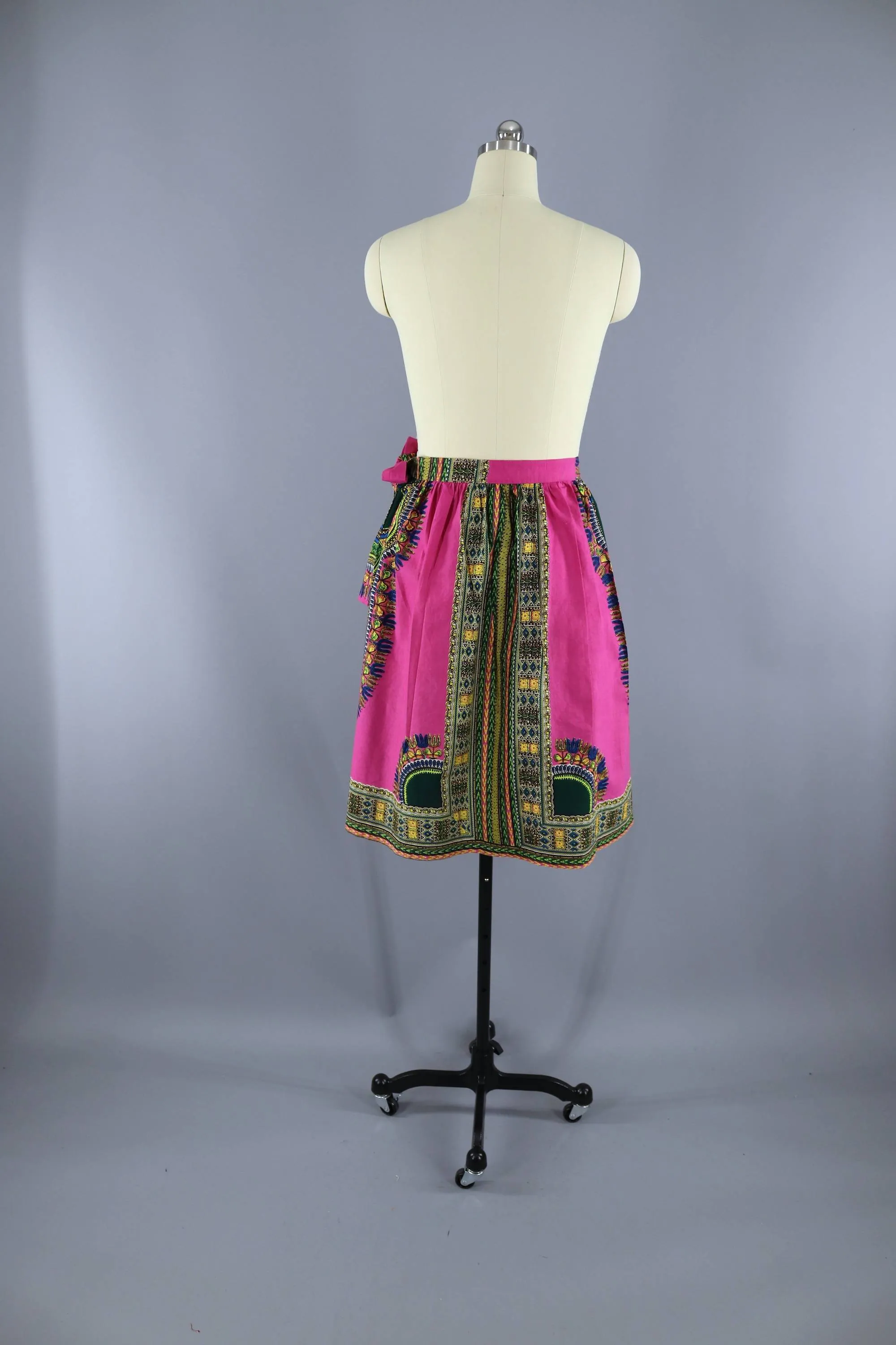 Vintage 1970s Pink Cotton Print Midi Skirt