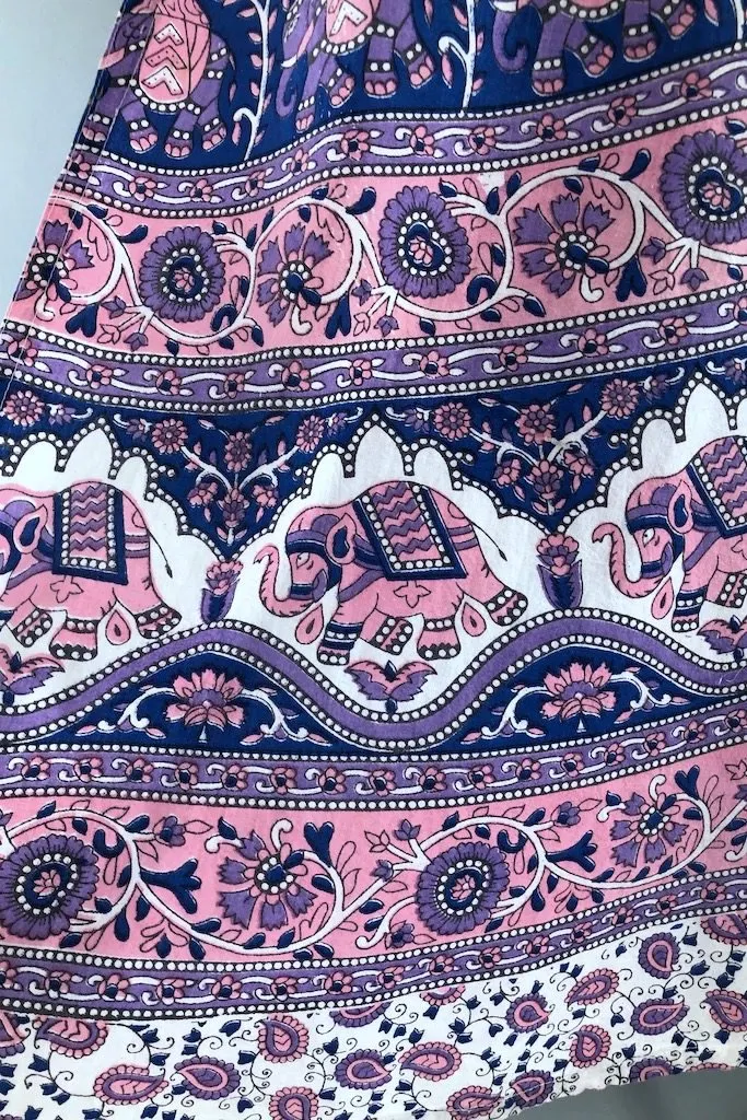 Vintage Pink Indian Block Print Wrap Skirt