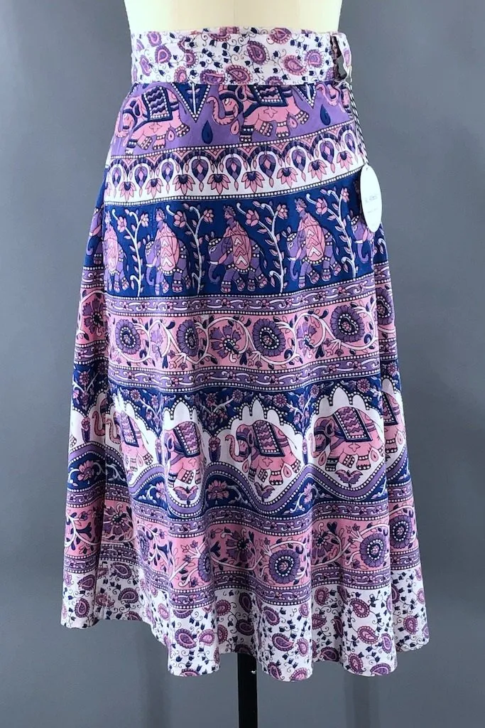 Vintage Pink Indian Block Print Wrap Skirt