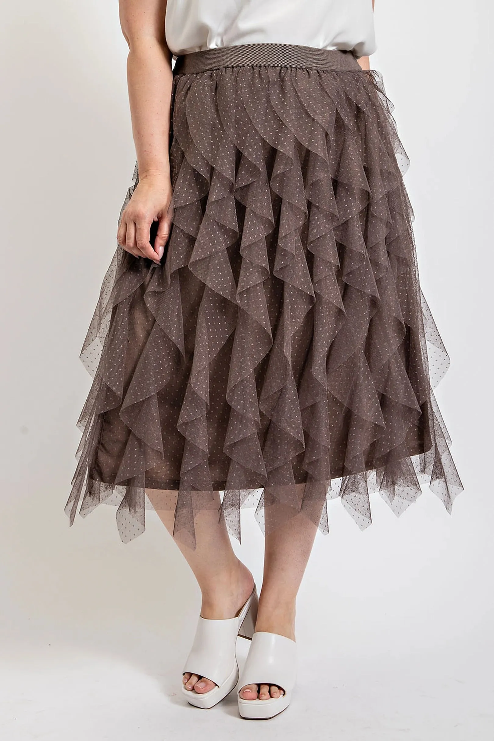 Voluptuous ( ) Ruffled Tulle Plus Size Skirt With Elastic Waist Band