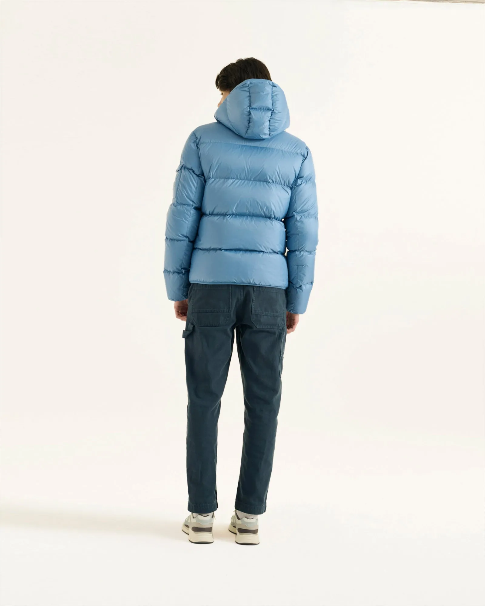 Washed blue Hooded down jacket Java