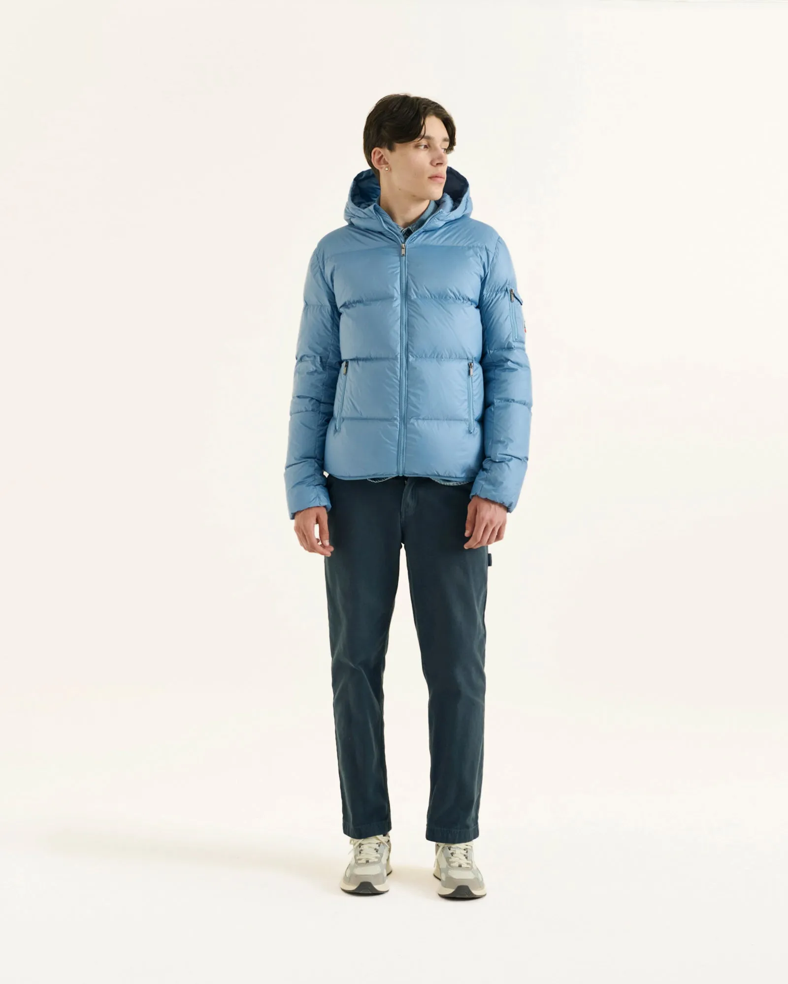 Washed blue Hooded down jacket Java