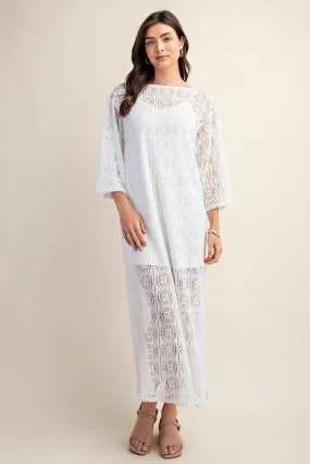 White Long Sheer Crochet Knit Dress