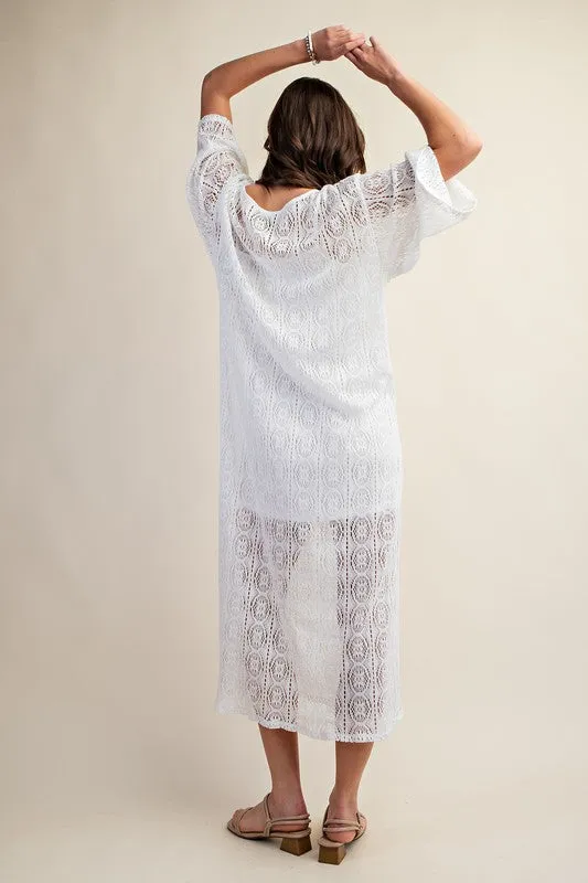 White Long Sheer Crochet Knit Dress