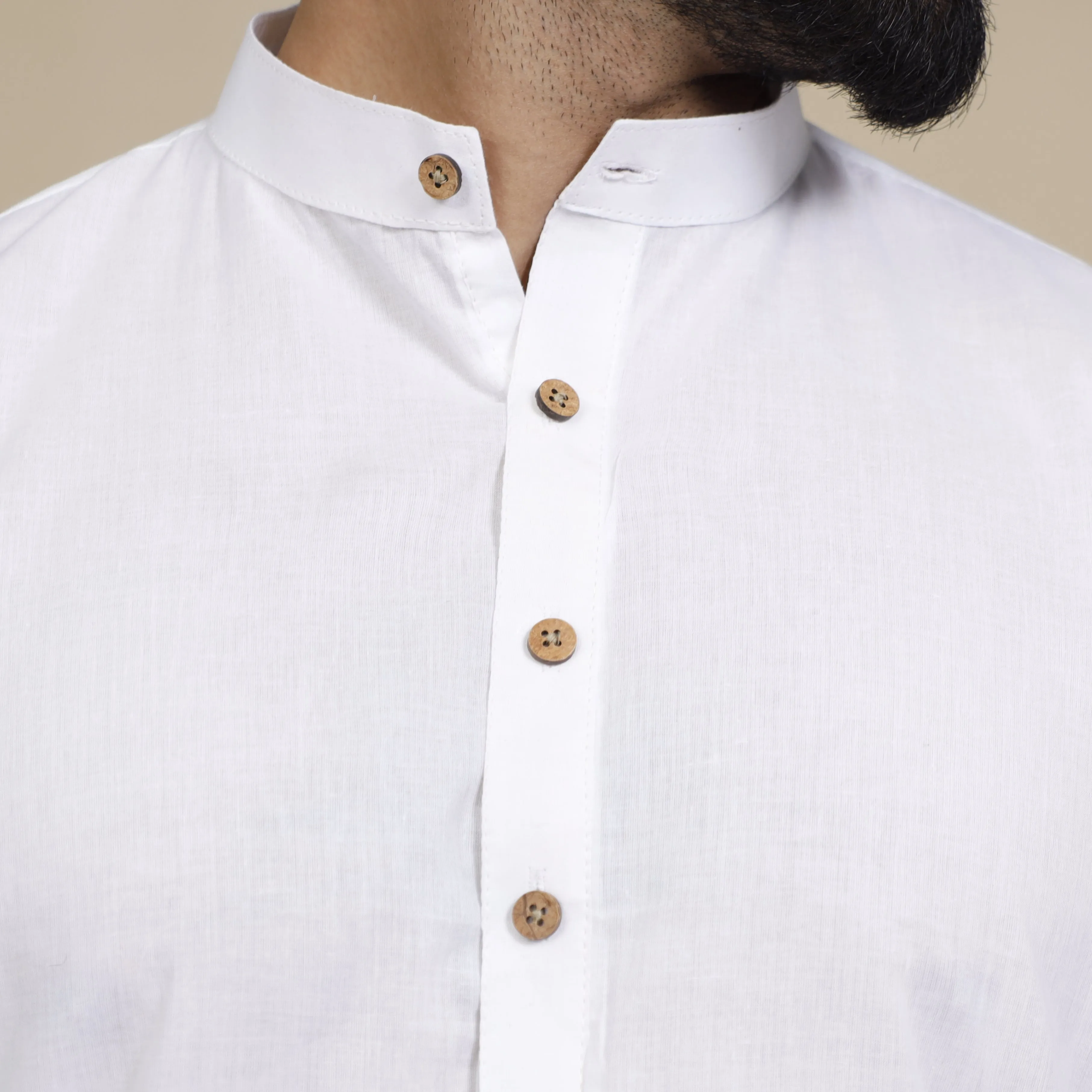 White Plain Cotton Men Long Kurta