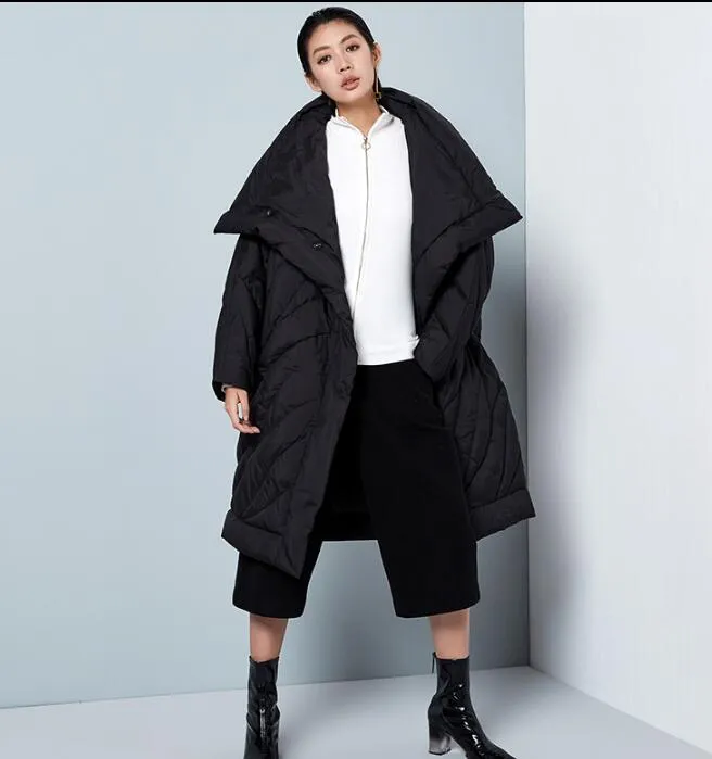 Winter Cloak Loose Duck Down Jackets Cape Long Warm Women Long Down Cloak