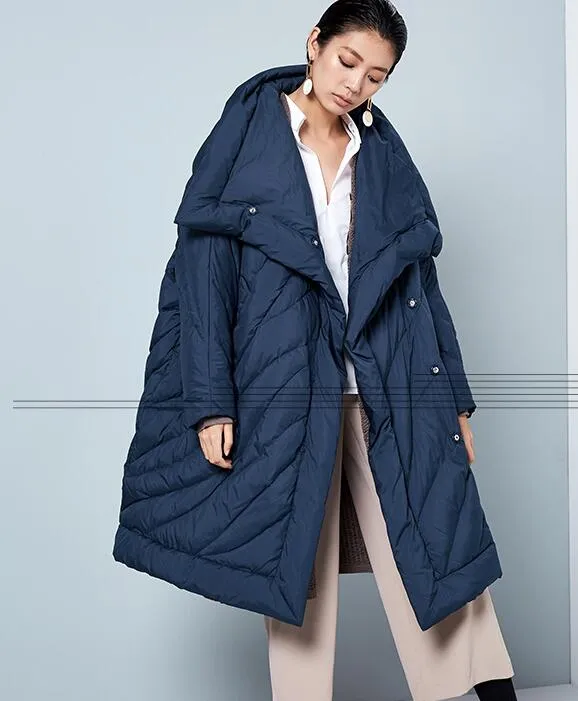 Winter Cloak Loose Duck Down Jackets Cape Long Warm Women Long Down Cloak