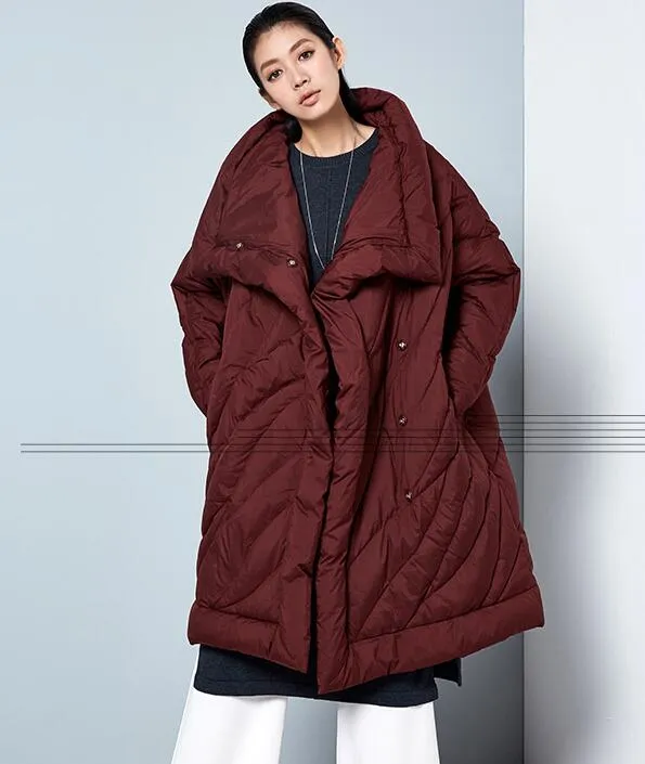 Winter Cloak Loose Duck Down Jackets Cape Long Warm Women Long Down Cloak