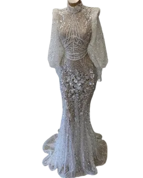 Women Mermaid evening dress long sleeve Beaded