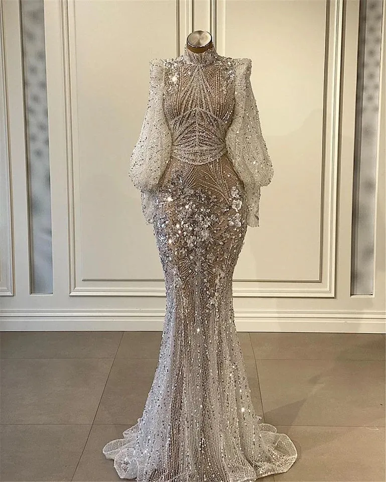 Women Mermaid evening dress long sleeve Beaded