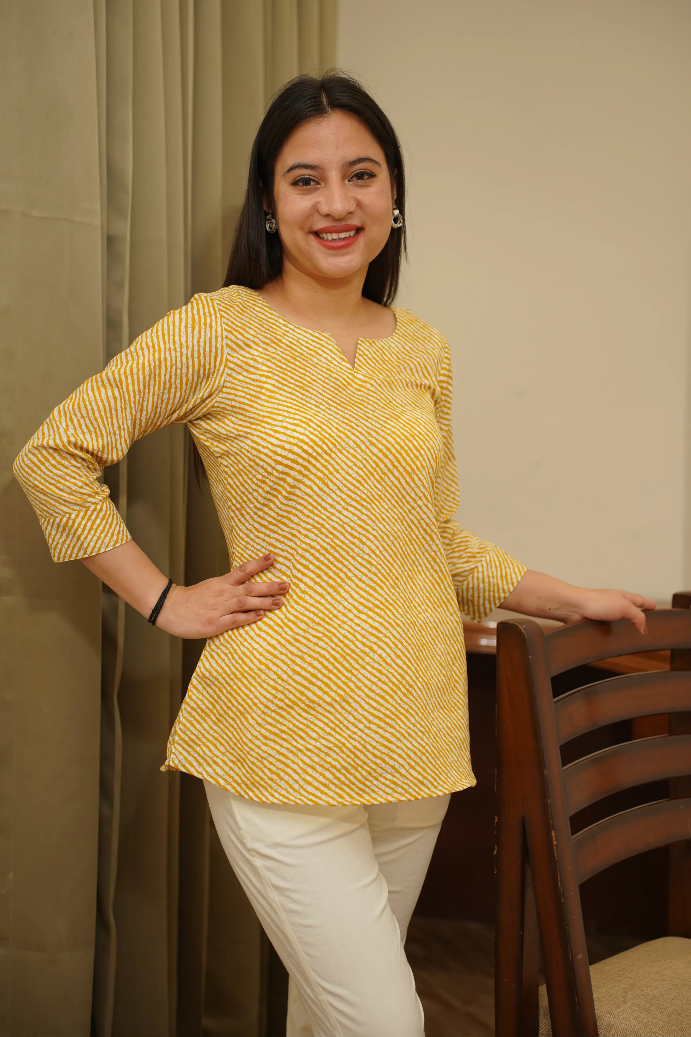 Yellow Lehriya Cotton Top