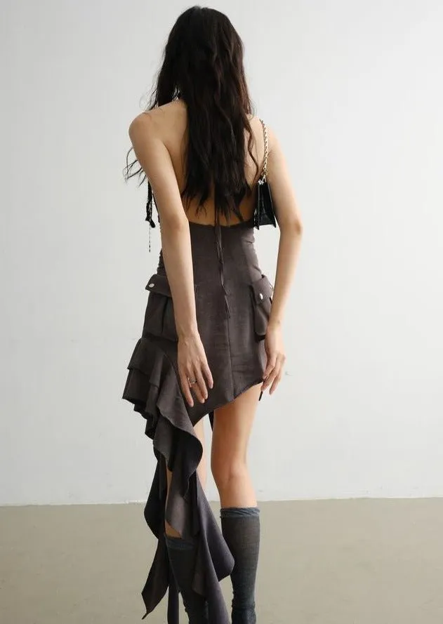 ZIP-UP RUFFLE WASHED SLIP DRESS